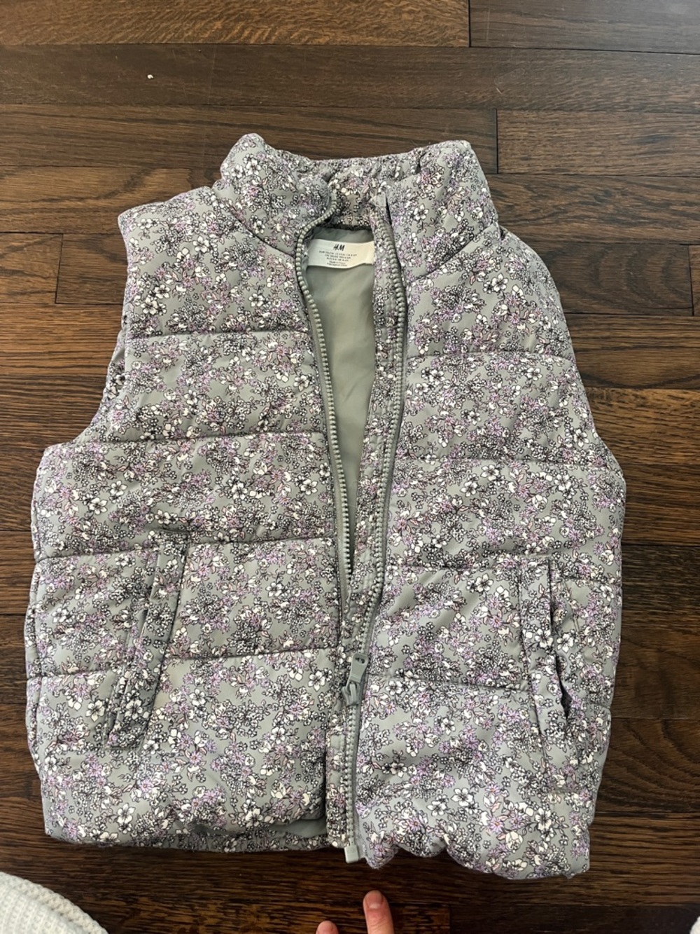 H&M Floral Quilted Puffer Vest - Light Gray and Lavender